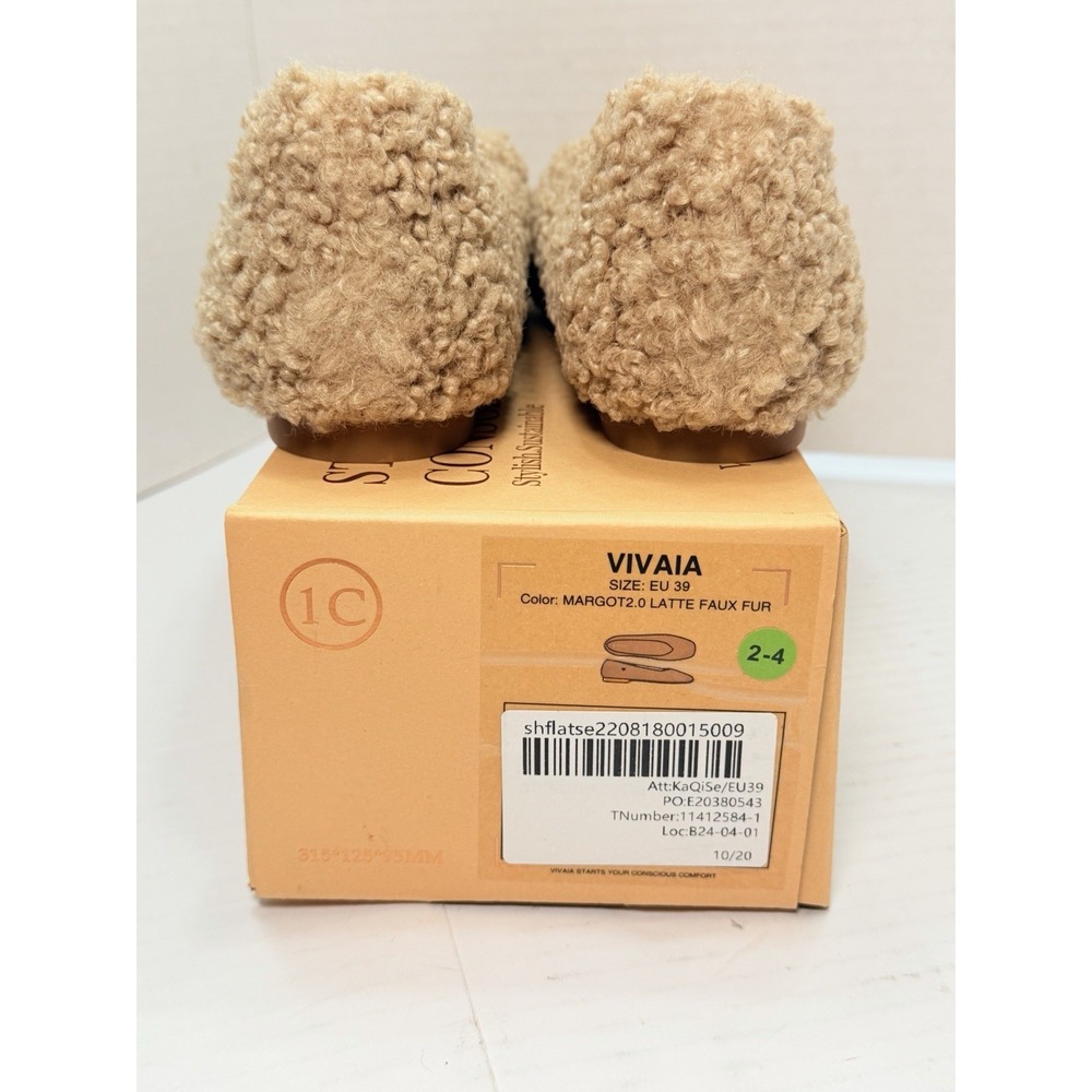 VIVAIA Margot‎ 2.0 Latte Faux Fur Flats Women's EU 39 US 8.5 New In Box - Picture 5 of 8